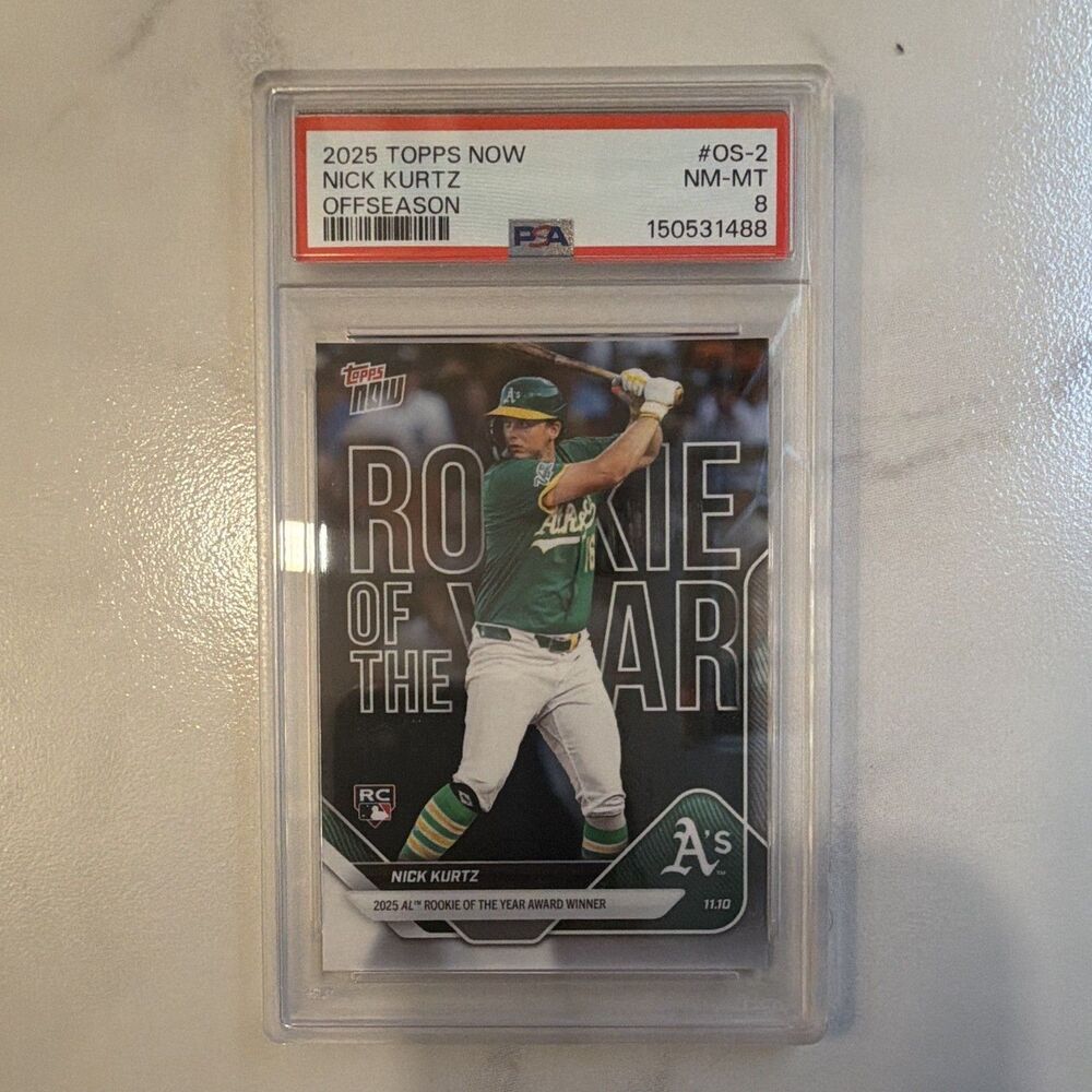 Topps 2025 Topps Now Off-Season Nick Kurtz OS-2 PSA 8 RC Insert /16266 A's